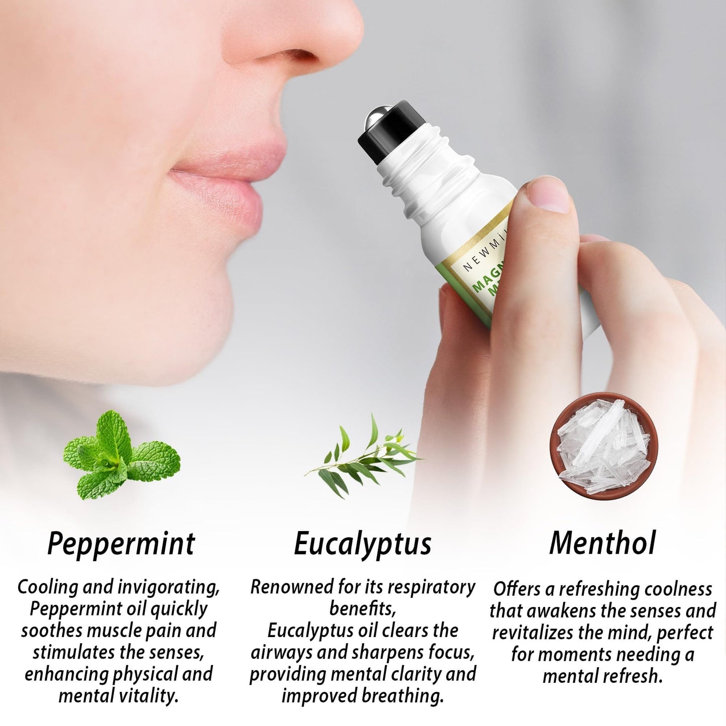Magnesium Menthol Migraine Roll-On - Natural Fast-Acting Cooling Relief