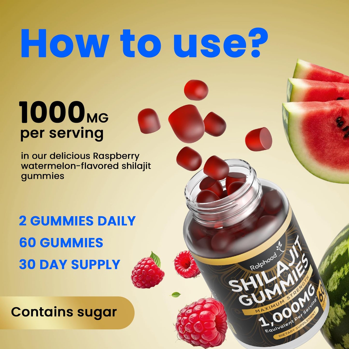 Rolphood Shilajit Gummies for Men & Women – Himalayan Shilajit with Fulvic Acid, 60 Count