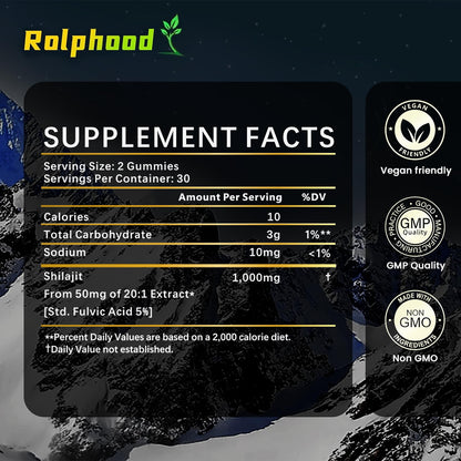 Rolphood Shilajit Gummies for Men & Women – Himalayan Shilajit with Fulvic Acid, 60 Count