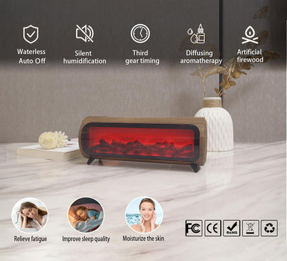 Romanplux Flame Diffuser Humidifier — 7-Color Flame, Wood Shape Fireplace Design with Auto-Shutoff