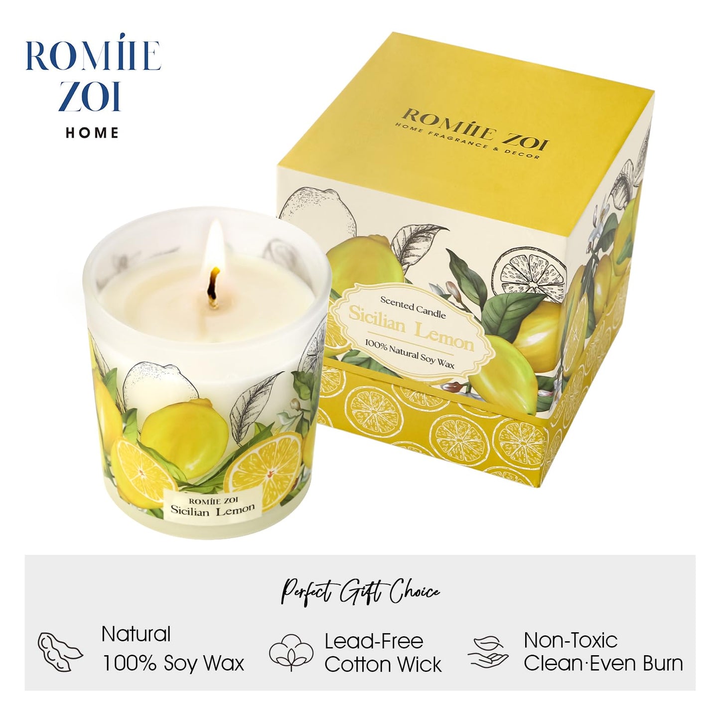 ROMIIE ZOI Scented Candle – Sicilian Lemon, 6oz Soy Wax Jar | Aromatherapy Home Gift