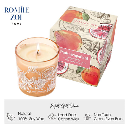 ROMIIE ZOI Pink Grapefruit Scented Candle - 6oz/170g | Aromatherapy Soy Wax Jar Candle for Home & Gifts