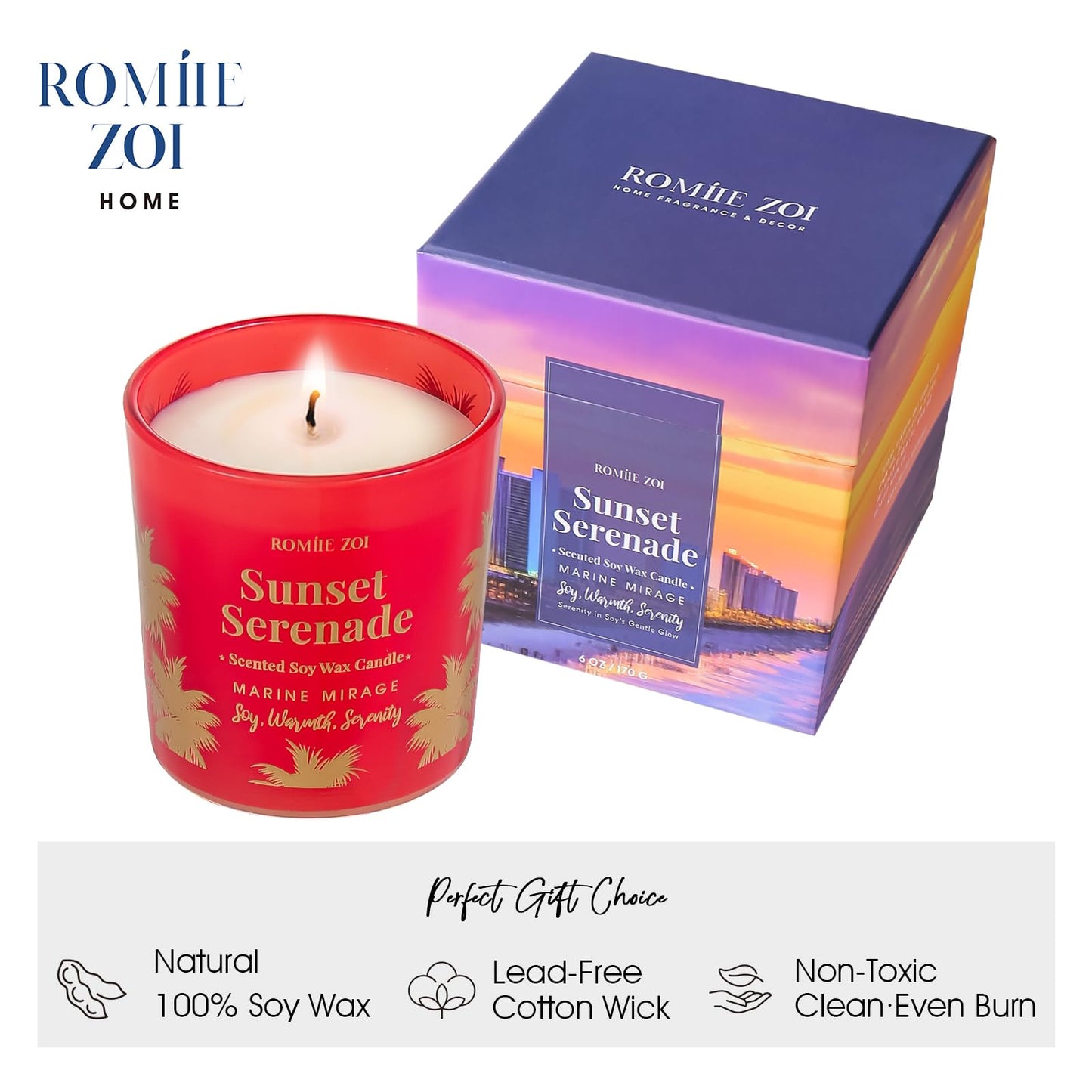 ROMIIE ZOI Marine Mirage Scented Candle - Sunset Serenade (6oz) Soy Wax