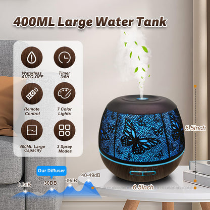 Roonbo 400ml Large Room Diffuser – Remote, 7-Color Lights, 3 Mist Modes
