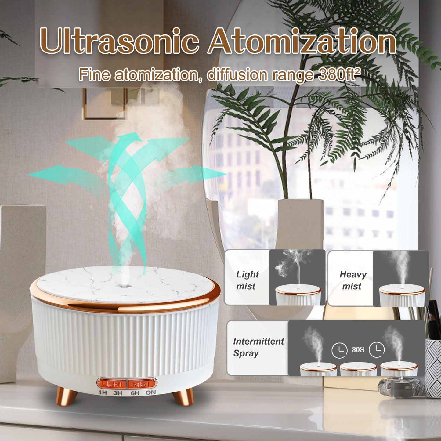 Roonbo 500ml Essential Oil Diffuser – 7-Color Lights, 3 Mist Modes, Auto-Off, White