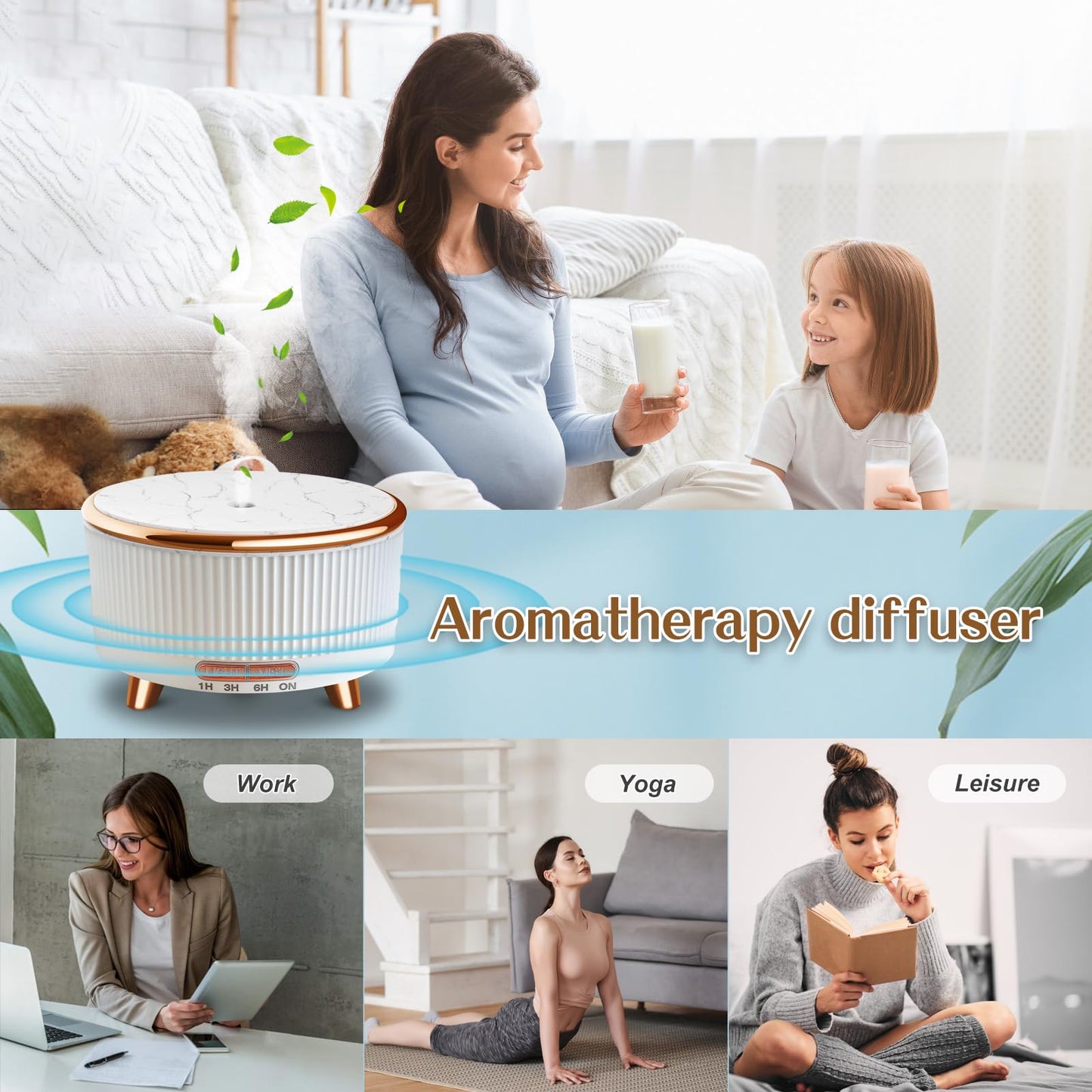 Roonbo 500ml Essential Oil Diffuser – 7-Color Lights, 3 Mist Modes, Auto-Off, White