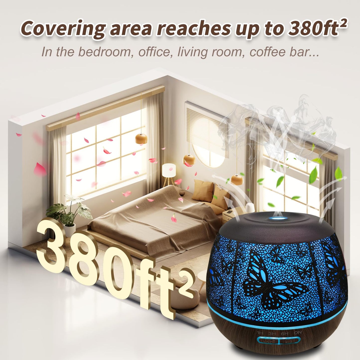Roonbo 400ml Large Room Diffuser – Remote, 7-Color Lights, 3 Mist Modes