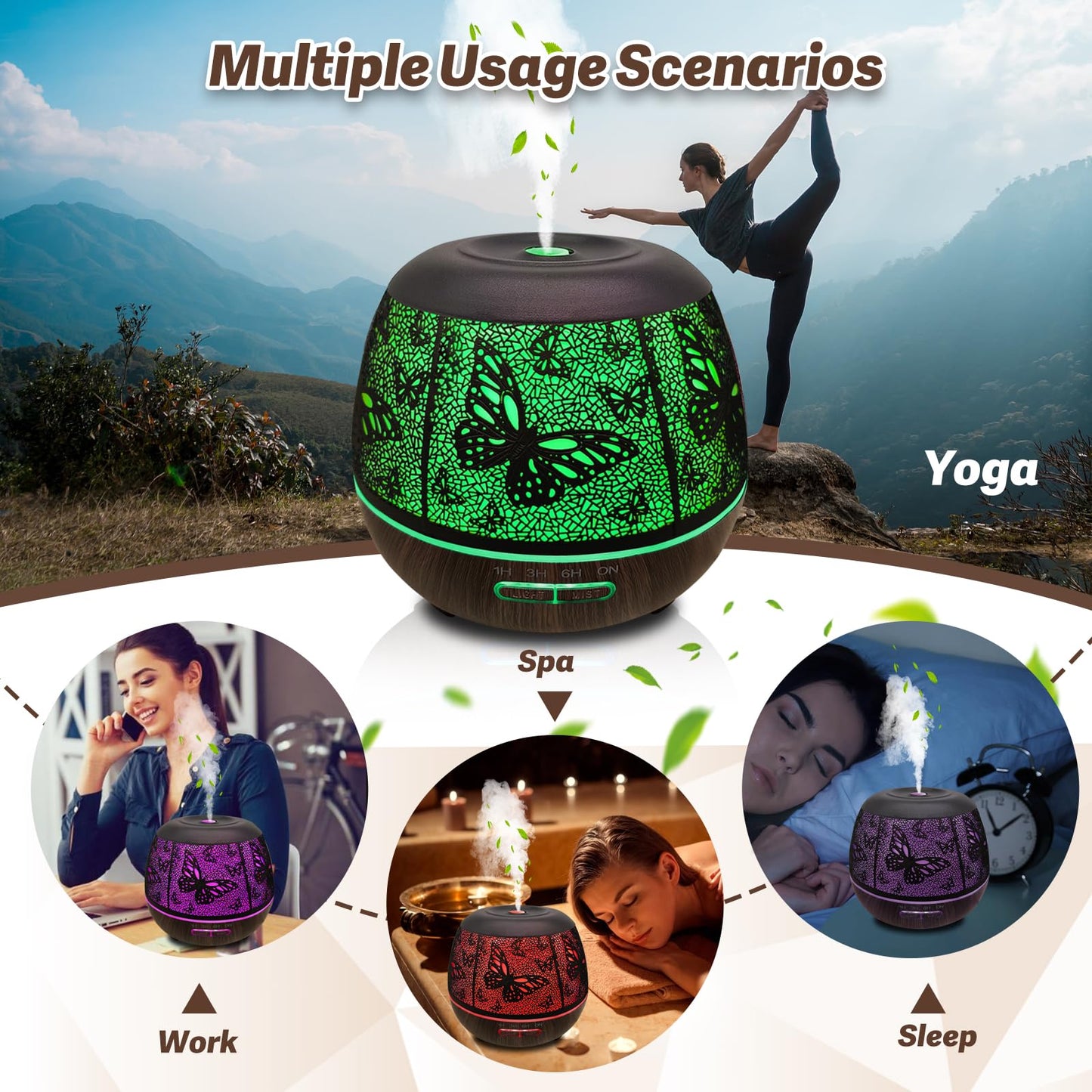Roonbo 400ml Large Room Diffuser – Remote, 7-Color Lights, 3 Mist Modes