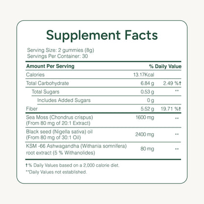 ROOT LABS Sea Moss Gummies – 92+ Minerals, KSM-66 Ashwagandha, Black Seed Oil | 60 Gummies