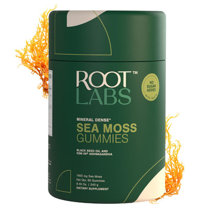 ROOT LABS Sea Moss Gummies – 92+ Minerals, KSM-66 Ashwagandha, Black Seed Oil | 60 Gummies