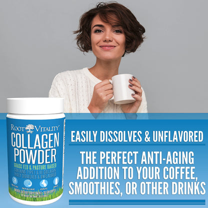 Root Vitality Collagen Peptides Powder – Grass-Fed, Non-GMO, Skin, Hair & Nails, 30 Servings