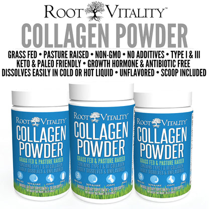 Root Vitality Collagen Peptides Powder – Grass-Fed, Non-GMO, Skin, Hair & Nails, 30 Servings