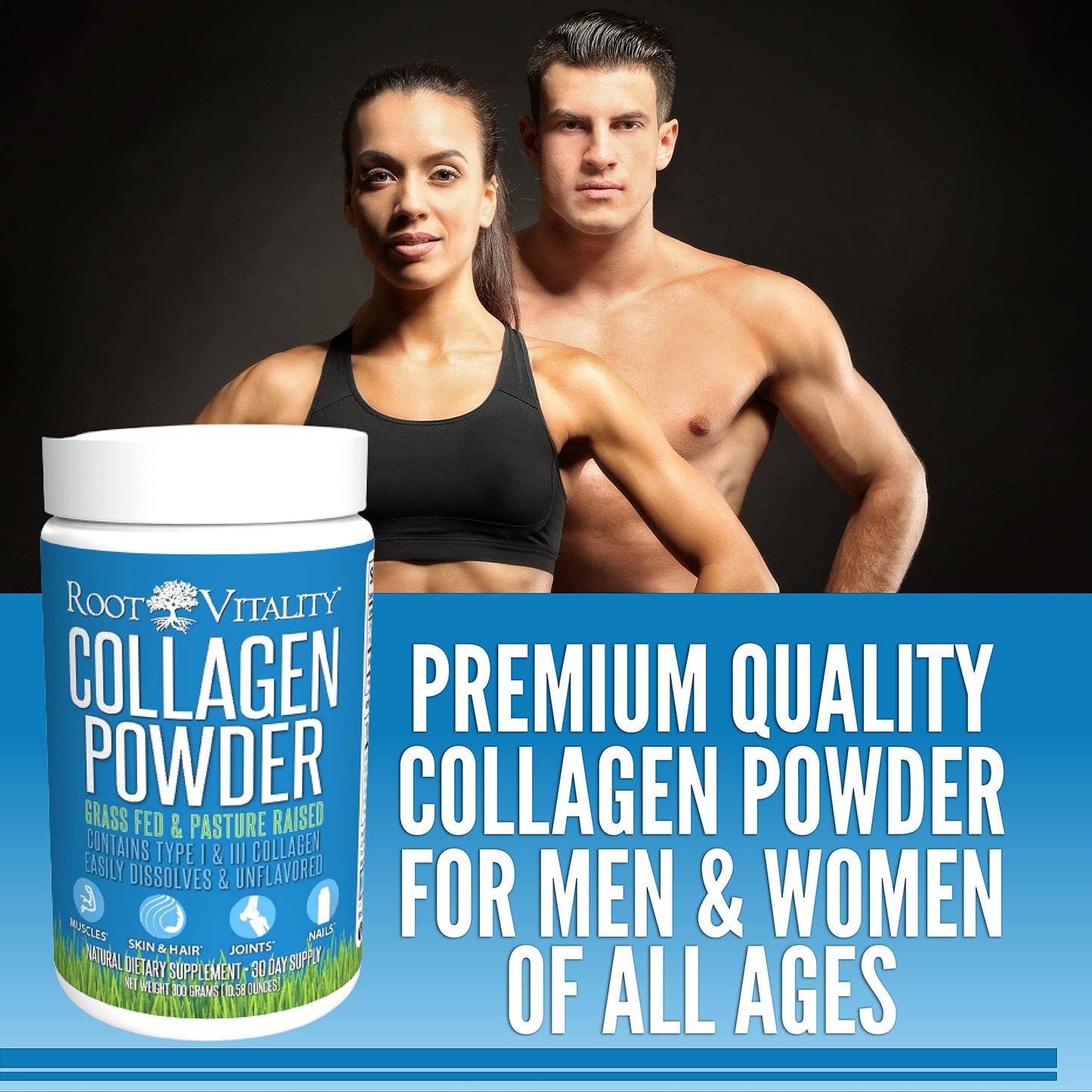 Root Vitality Collagen Peptides Powder – Grass-Fed, Non-GMO, Skin, Hair & Nails, 30 Servings