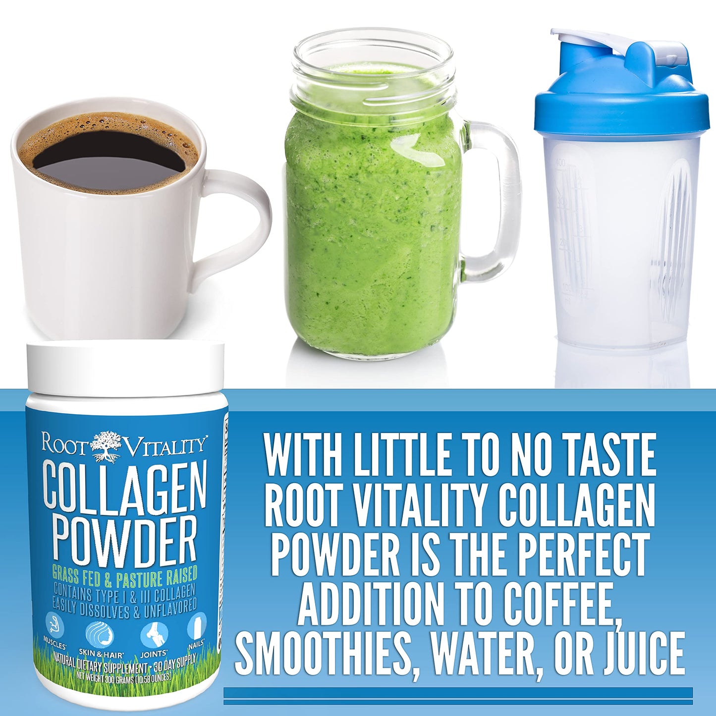 Root Vitality Collagen Peptides Powder – Grass-Fed, Non-GMO, Skin, Hair & Nails, 30 Servings