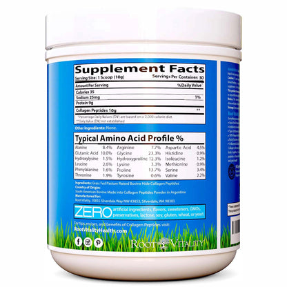 Root Vitality Collagen Peptides Powder – Grass-Fed, Non-GMO, Skin, Hair & Nails, 30 Servings