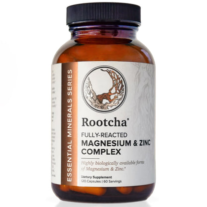 Potent & Pure Magnesium & Zinc Complex by Rootcha | Fully Reacted Magnesium with Chelated Zinc Picolinate | 120 Capsules