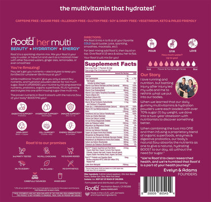 Root'd Multivitamin Powder for Women – 25 Vitamins & 3x Electrolytes | 9 Organic Superfoods | Sugar-Free Hydration | 30 Packets