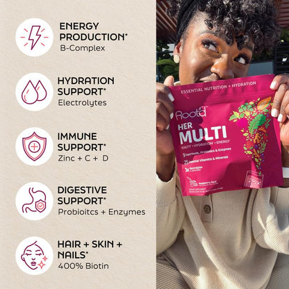 Root'd Multivitamin Powder for Women – 25 Vitamins & 3x Electrolytes | 9 Organic Superfoods | Sugar-Free Hydration | 30 Packets