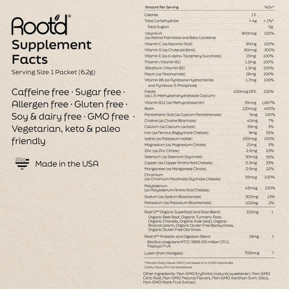 Root'd Multivitamin Powder for Women – 25 Vitamins & 3x Electrolytes | 9 Organic Superfoods | Sugar-Free Hydration | 30 Packets