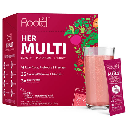 Root'd Multivitamin Powder for Women – 25 Vitamins & 3x Hydration | Sugar-Free, 24 Packets