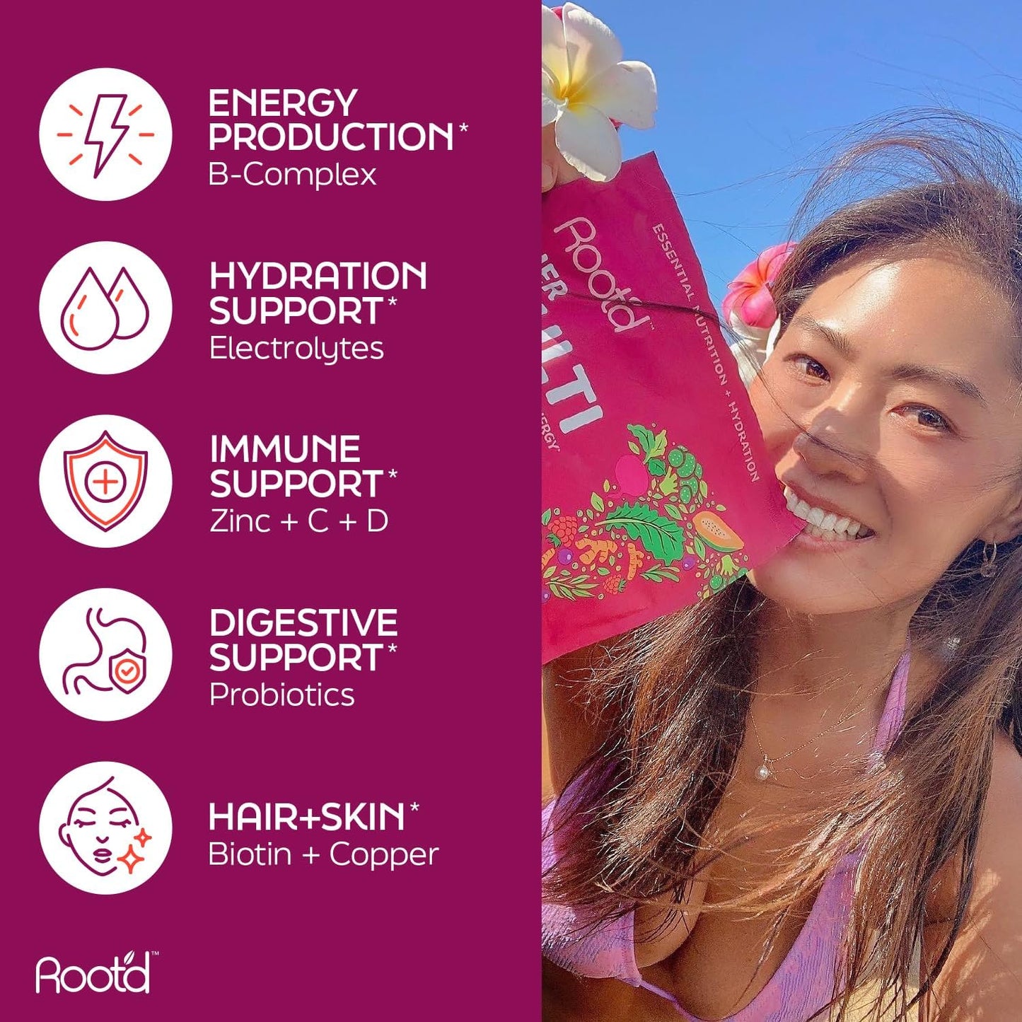 Root'd Multivitamin Powder for Women – 25 Vitamins & 3x Hydration | Sugar-Free, 24 Packets