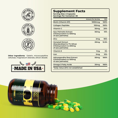 Rooted Strength Hair Growth Vitamins - DHT Blocker, Biotin & Collagen | 60 Capsules