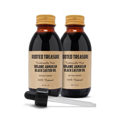 Rooted Treasure Organic Jamaican Black Castor Oil – 2x4oz | Natural Hair, Eyebrow & Beard Growth