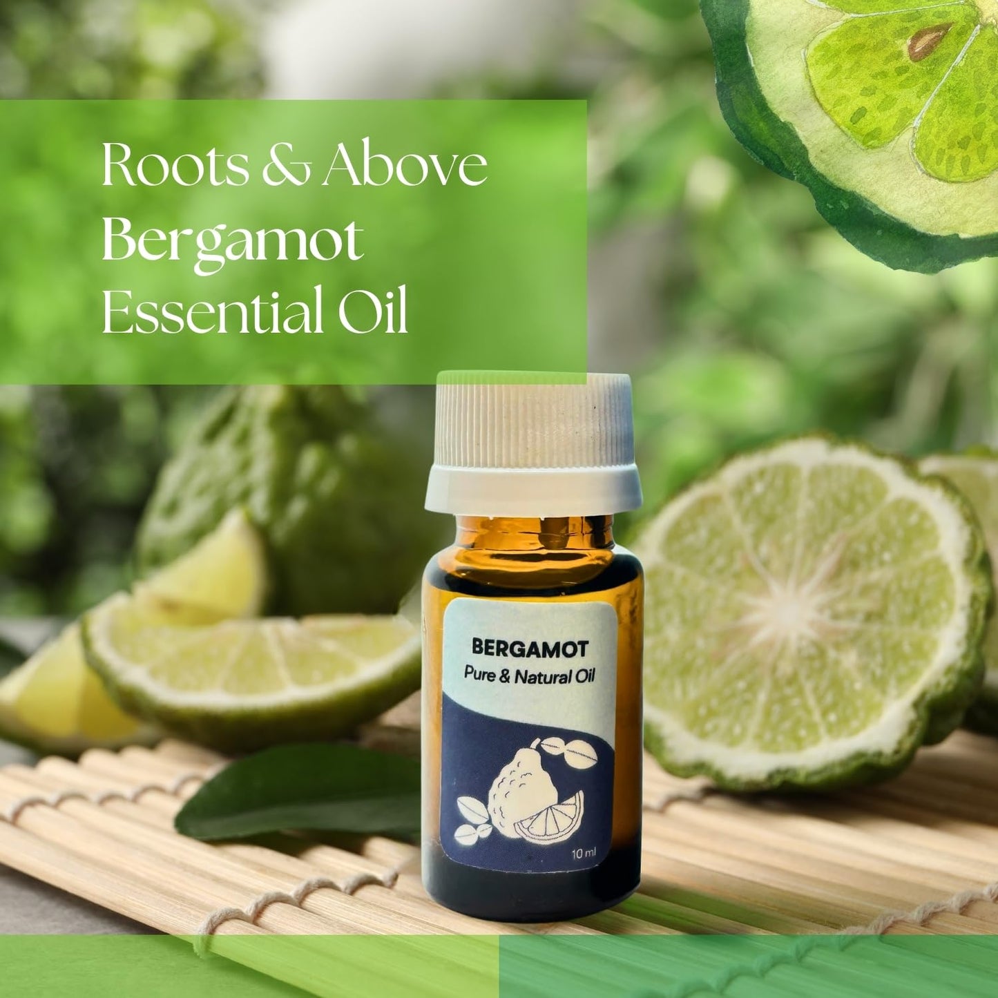 Roots & Above Bergamot Essential Oil 10ml — Pure & Natural for Aroma, Skin & Hair Care