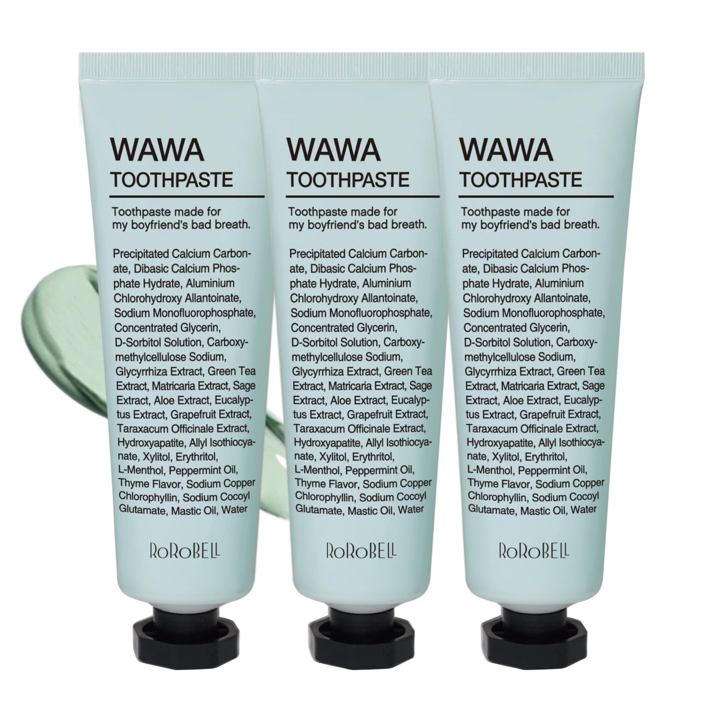 ROROBELL Wawa Toothpaste Made for My Boyfriend's Bad Breath, Sensitive Teeth, Improvement of Gum Problems/Peppermint Flavor/Made with Wasabi I 3.53 fl.oz (Pack of 3)
