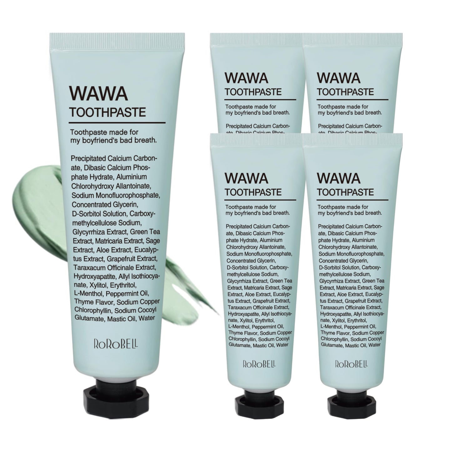 ROROBELL Wawa Toothpaste with Wasabi – Peppermint, Bad Breath, Sensitivity & Gum Health | Pack of 5
