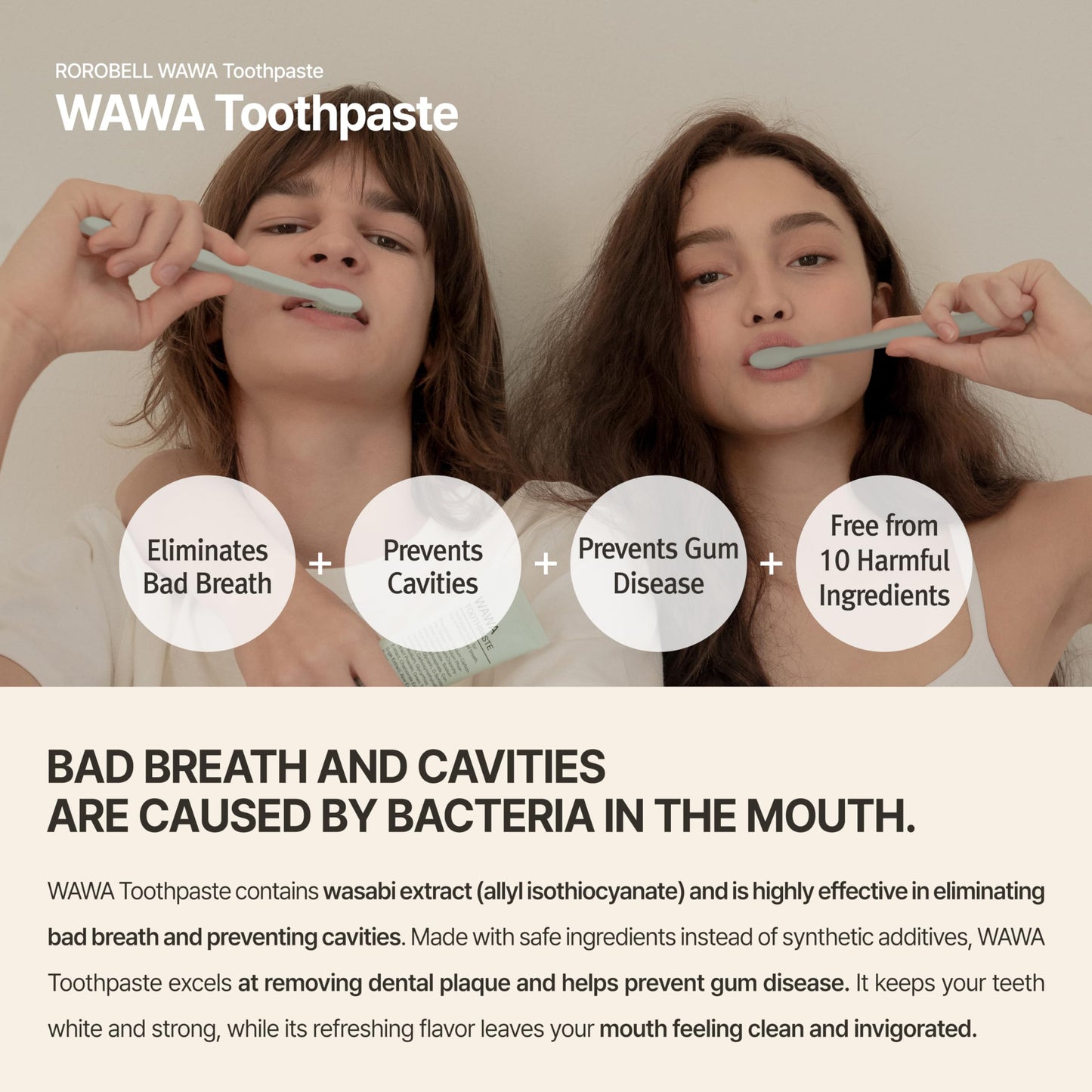 ROROBELL Wawa Toothpaste with Wasabi – Peppermint, Bad Breath, Sensitivity & Gum Health | Pack of 5