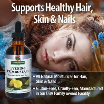 Nature's Answer Evening Primrose Oil 4oz - Cold-Pressed, All-Natural Moisturizer for Hair, Skin & Nails | Rosacea & Eczema Relief