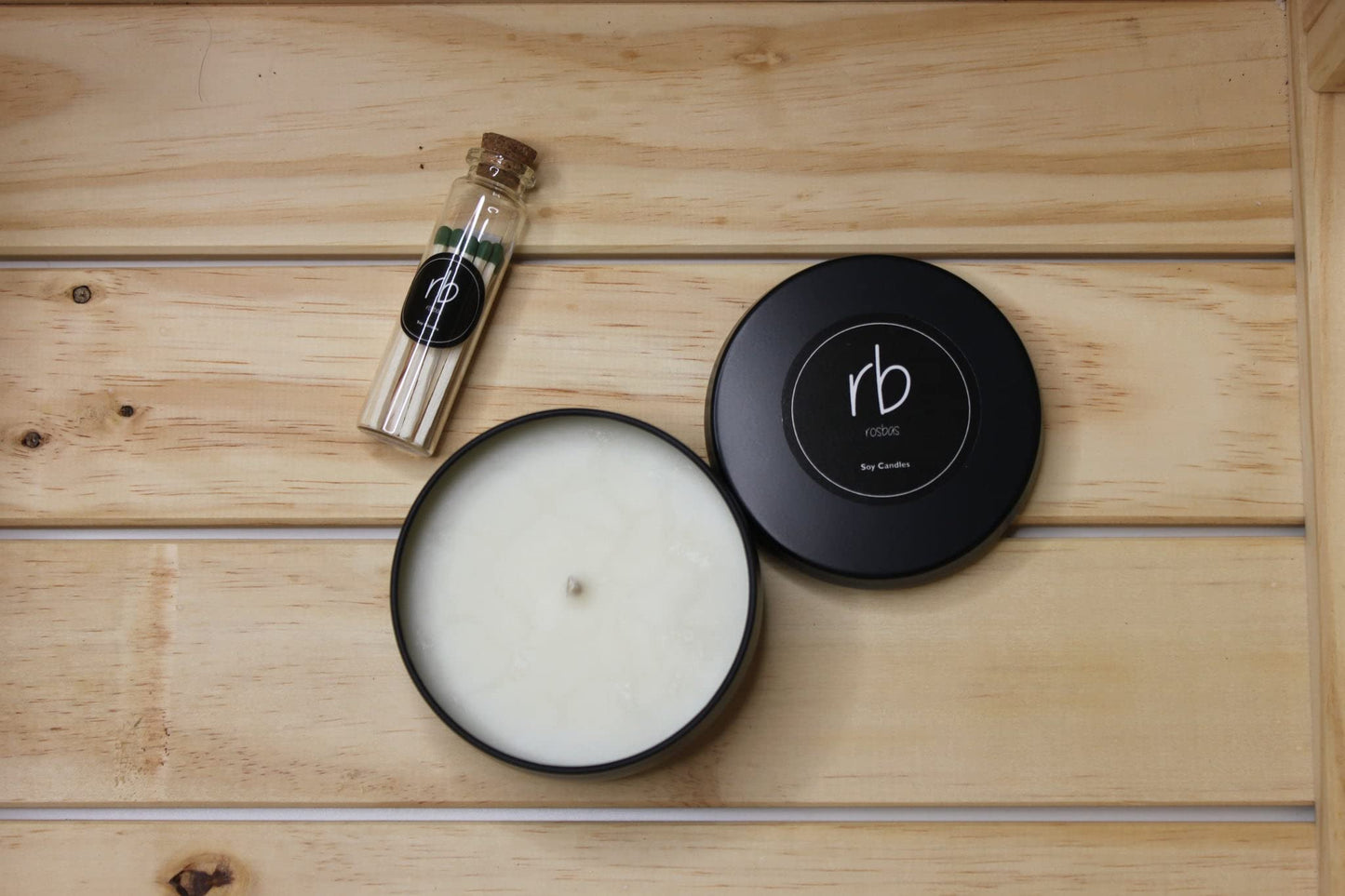 Rosbas Palo Santo Candle | Natural Soy Wax, 6 oz, Black Tin, Handmade in USA