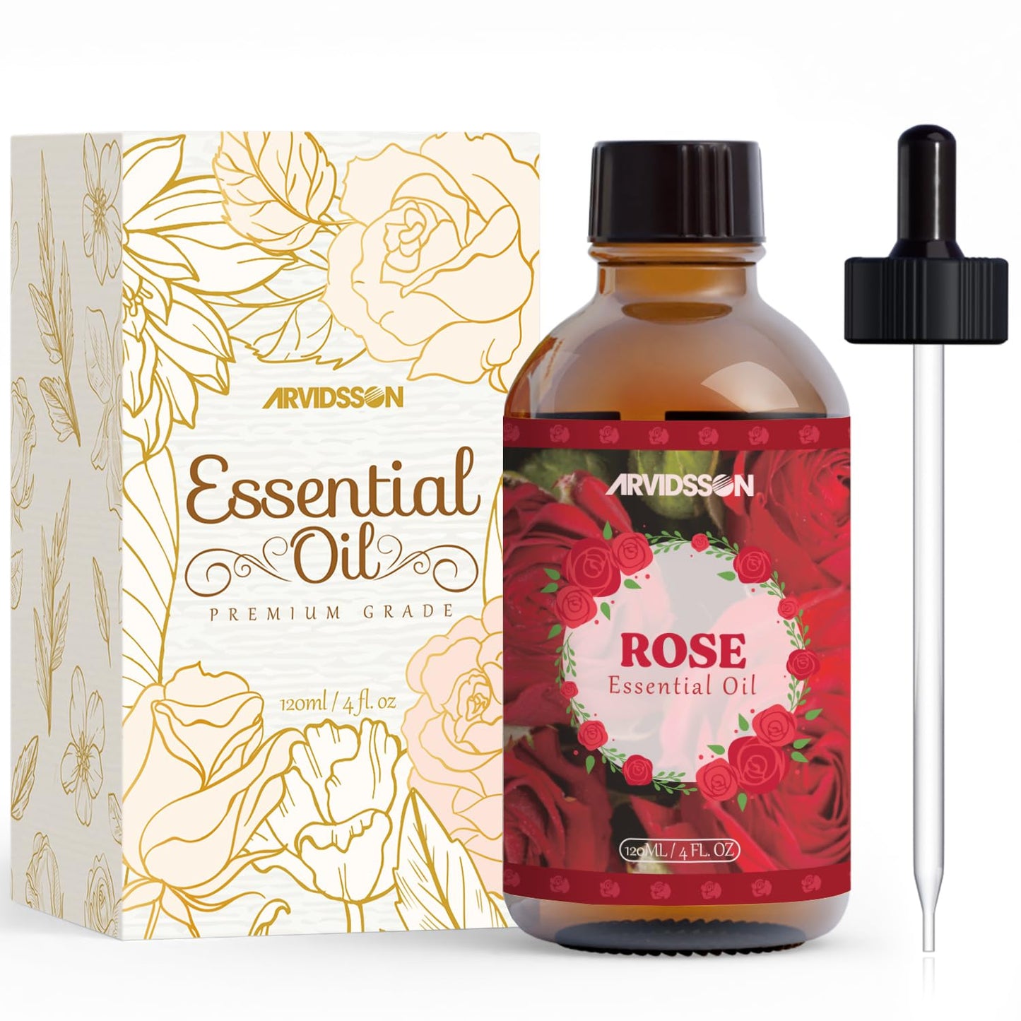 Rose Essential Oil 4 Oz (120ml) - Pure & Natural Fragrance for Diffusers, Aromatherapy, Massage