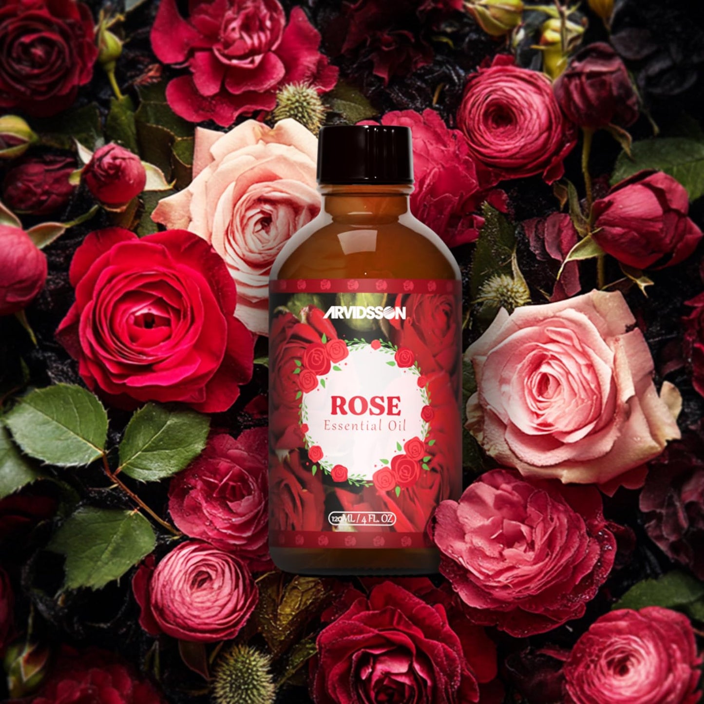 Rose Essential Oil 4 Oz (120ml) - Pure & Natural Fragrance for Diffusers, Aromatherapy, Massage