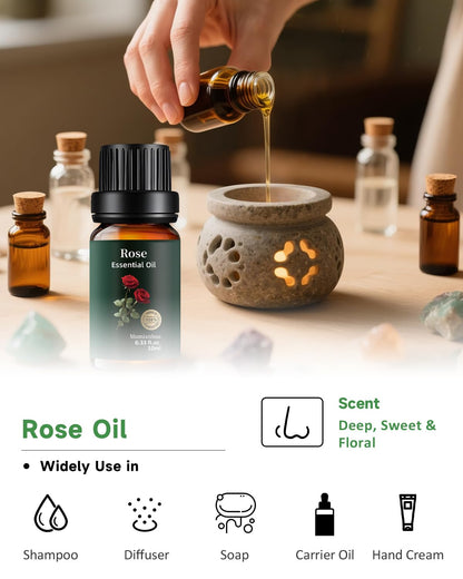 Rose Essential Oil - 100% Pure & Natural (0.33 fl oz / 10ml) | Aromatherapy, Skincare & Haircare | Mumianhua