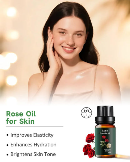 Rose Essential Oil - 100% Pure & Natural (0.33 fl oz / 10ml) | Aromatherapy, Skincare & Haircare | Mumianhua