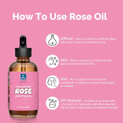 GM Gumili Rose Essential Oil 2 Oz – 100% Pure Rose Oil for Diffuser, Skin, Hair & Massage