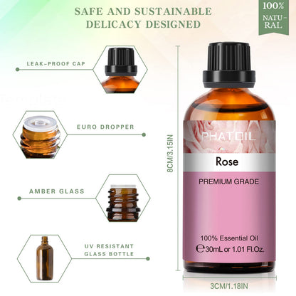 Rose Essential Oil 30ml | PHATOIL Pure Essential Oil for Diffusers & DIY