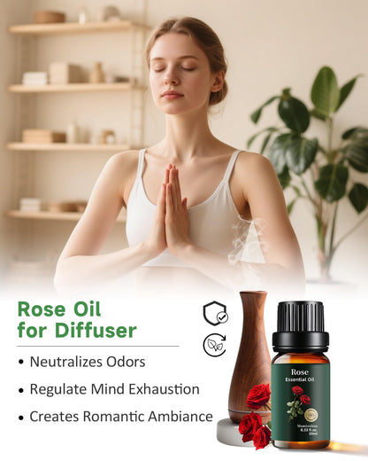Rose Essential Oil - 100% Pure & Natural (0.33 fl oz / 10ml) | Aromatherapy, Skincare & Haircare | Mumianhua