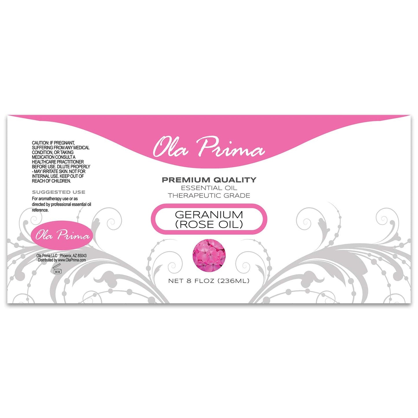 Ola Prima Oils 8oz Rose Geranium Essential Oil - Therapeutic Grade