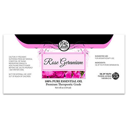 Oil of Youth Rose Geranium Essential Oil 4 oz – Pure Therapeutic Grade for Skin & Diffuser