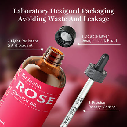 SU JUABA Rose Essential Oil - 4oz (118ml) Pure for Face, Skin & Hair