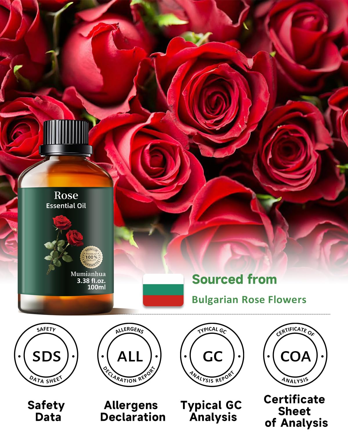 Pure Rose Essential Oil for Bedtime Serenity & Relaxation (3.38 fl oz) – Pillow Mist & Skincare