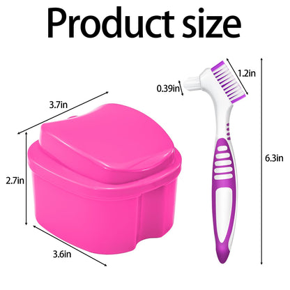 2 Pack Denture Bath Case Cup - Rose Red & Black | Retainer Cleaner Holder & Travel Storage