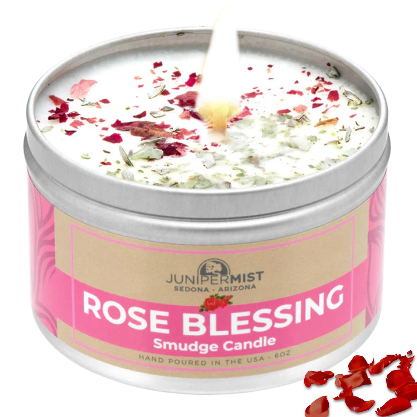 Rose Smudge Candle (6oz) – Love, Healing & Protection | Sage & Essential Oils | USA Made