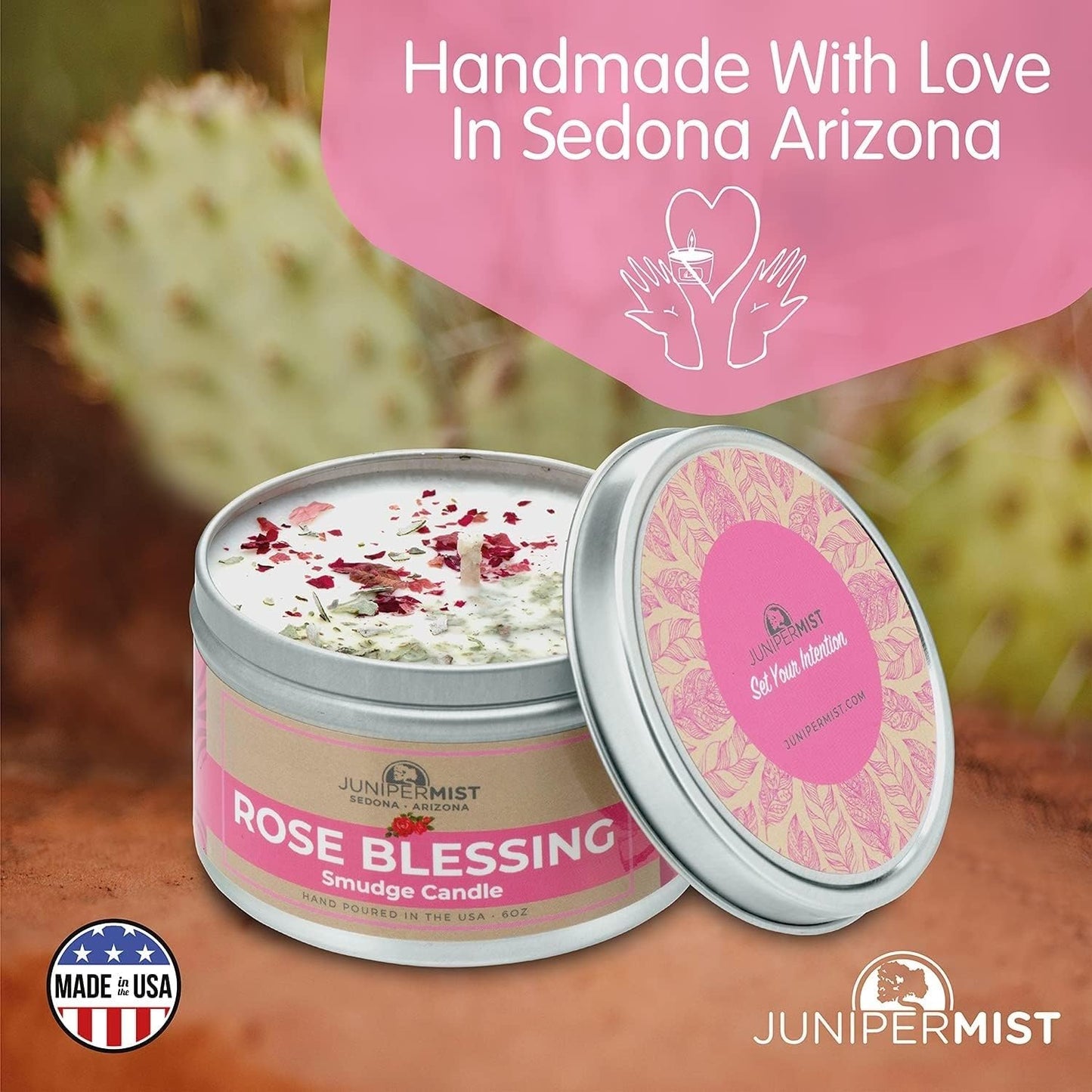 Rose Smudge Candle (6oz) – Love, Healing & Protection | Sage & Essential Oils | USA Made