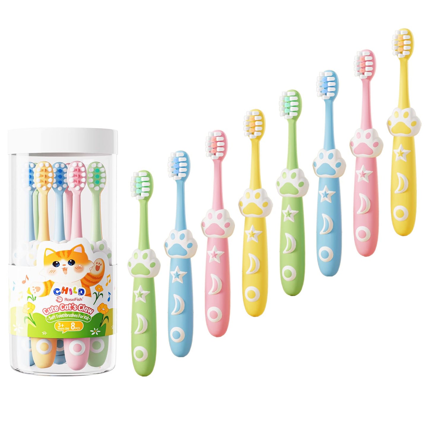 RoseFish 8 Pack Kids Toothbrushes - Extra Soft for Ages 2-8