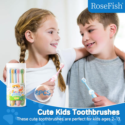 RoseFish 8 Pack Kids Toothbrushes - Extra Soft for Ages 2-8