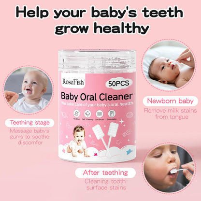 RoseFish 50Pcs Baby Tongue Cleaners (0-36 Months) – Disposable, No Glue
